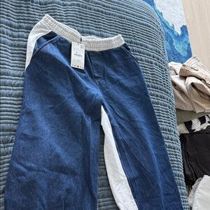 Zara Navy and Beige Jogger Pants